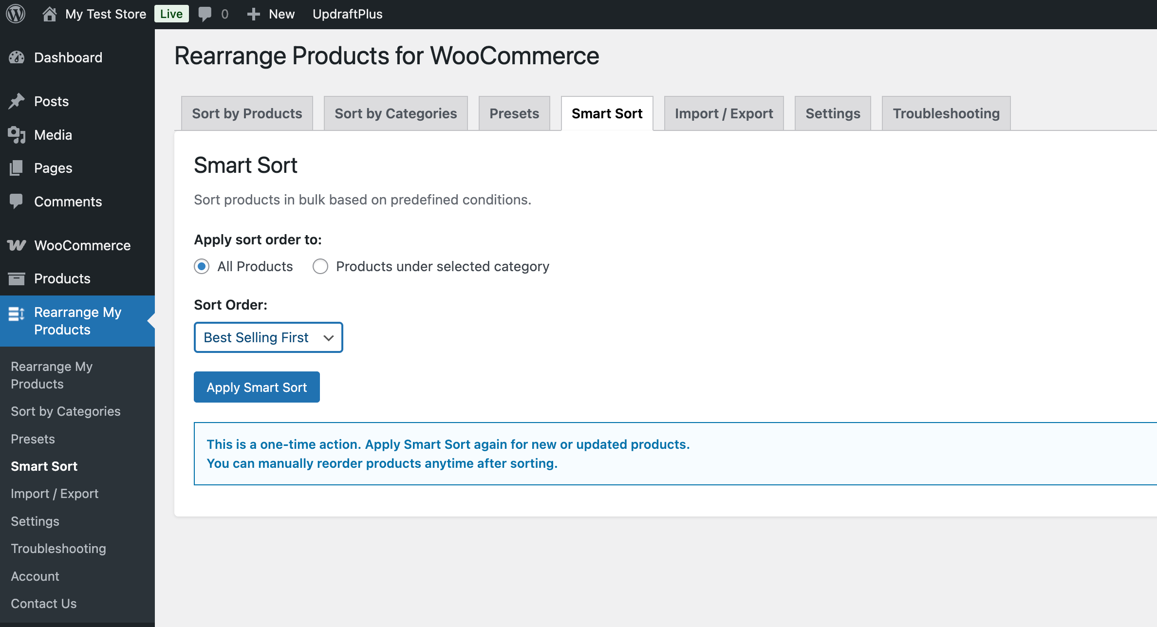 Smart Sort interface